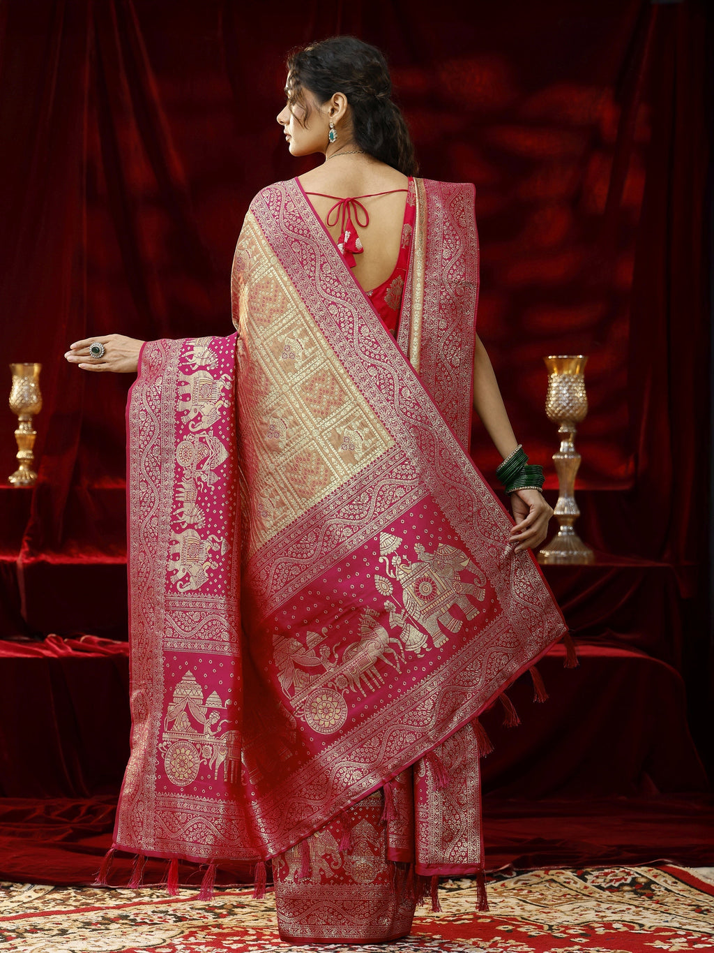 Libas Mustard Badhani Woven Design Silk blend Saree with dupatta