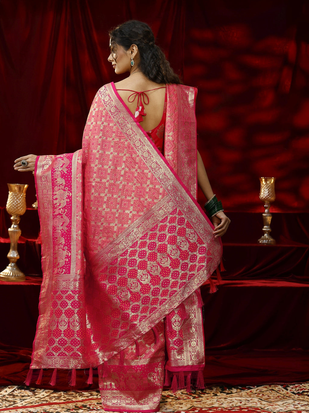 Libas Peach Badhani Woven Design Silk blend Saree with dupatta