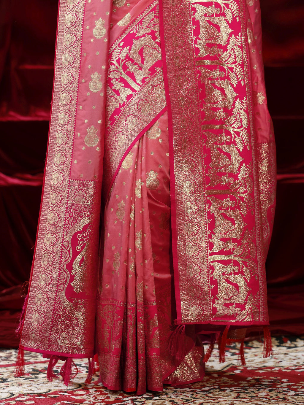 Libas Peach Ethnic Motif Woven Design Silk blend Saree with dupatta