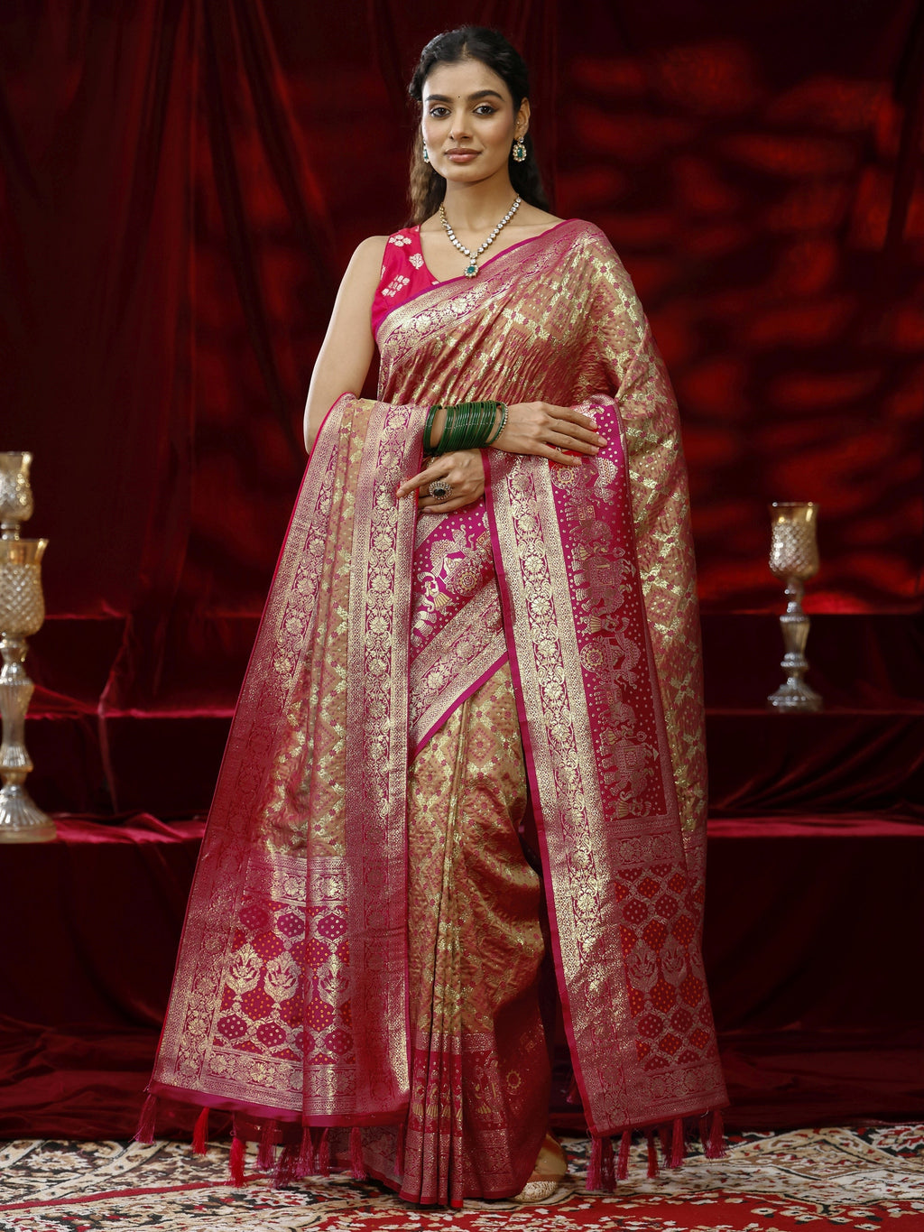 Libas Mustard Ethnic Motif Woven Design Silk blend Saree with dupatta