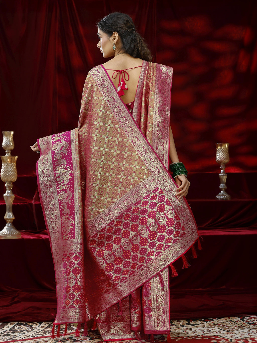 Libas Mustard Ethnic Motif Woven Design Silk blend Saree with dupatta