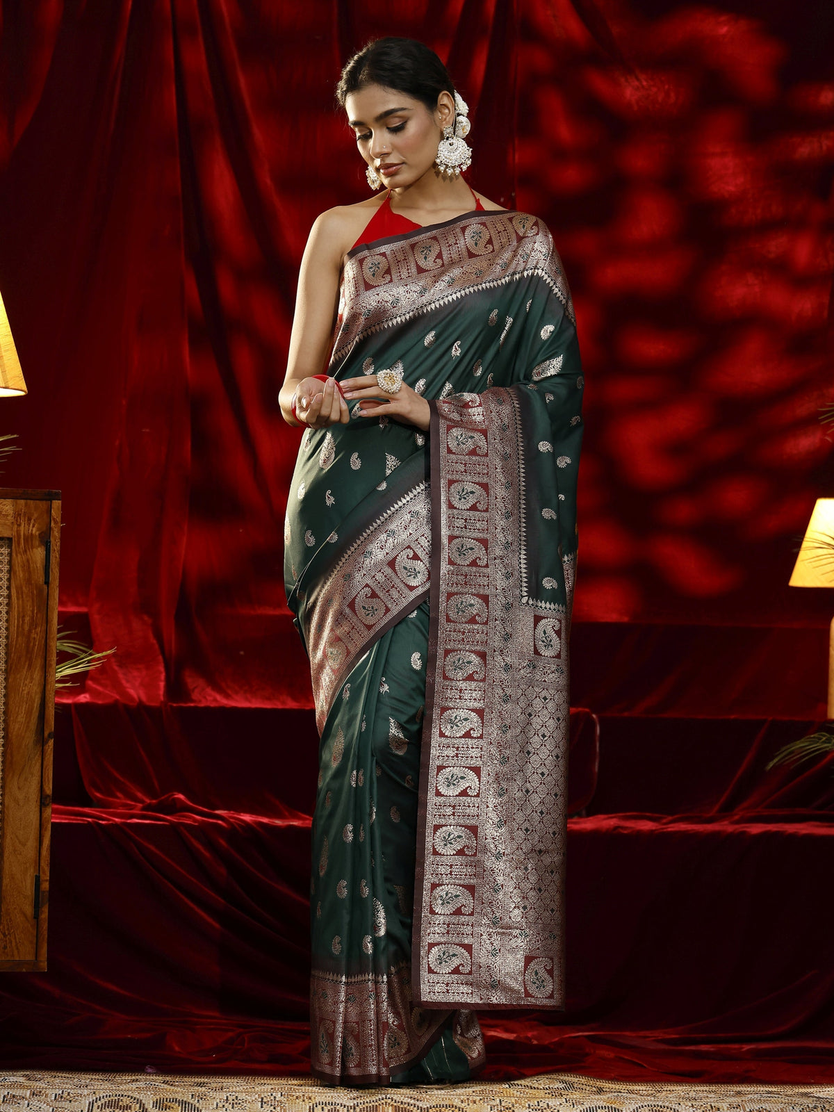 Libas Green Paisley Woven Design Silk blend Saree