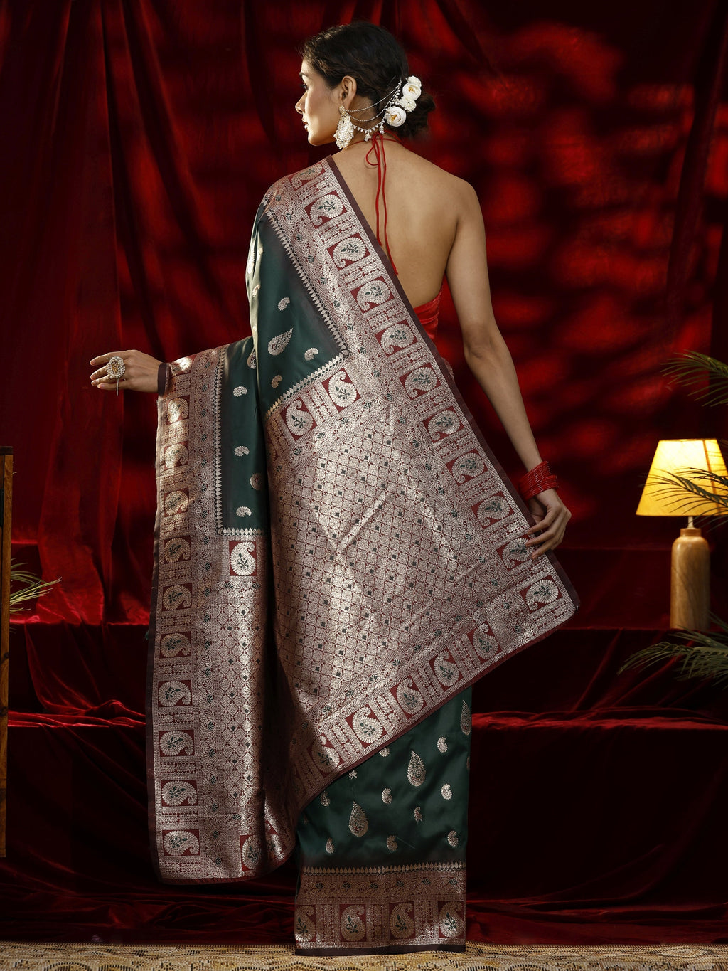 Libas Green Paisley Woven Design Silk blend Saree