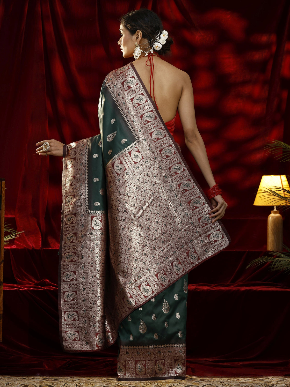 Libas Green Paisley Woven Design Silk blend Saree