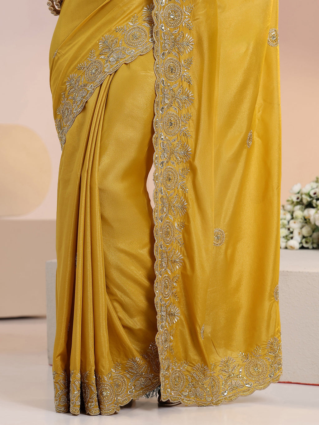Libas Mustard Embroidered Silk Blend Saree