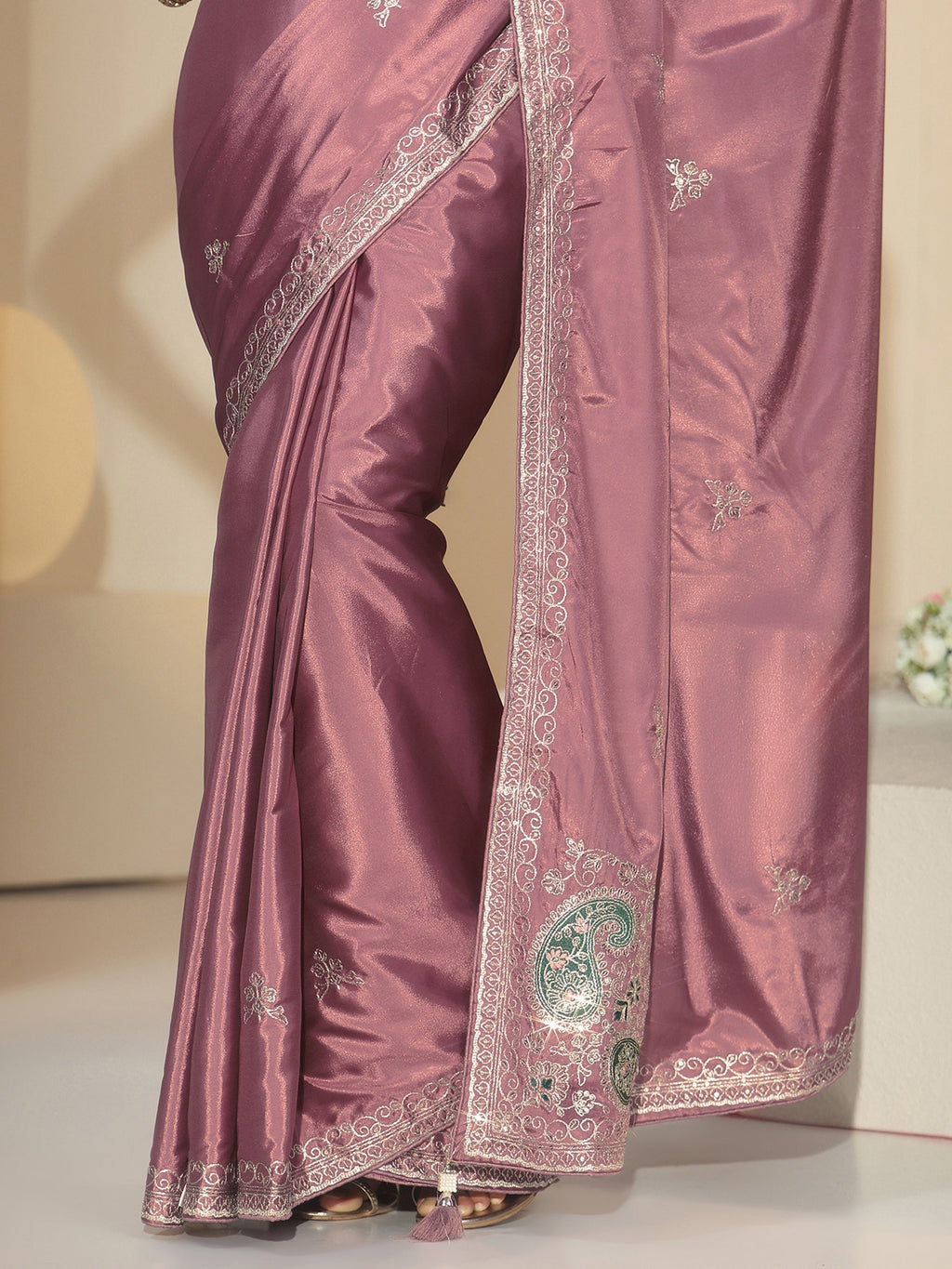 Libas Dusty Rose Pink Embroidered Silk Blend Saree