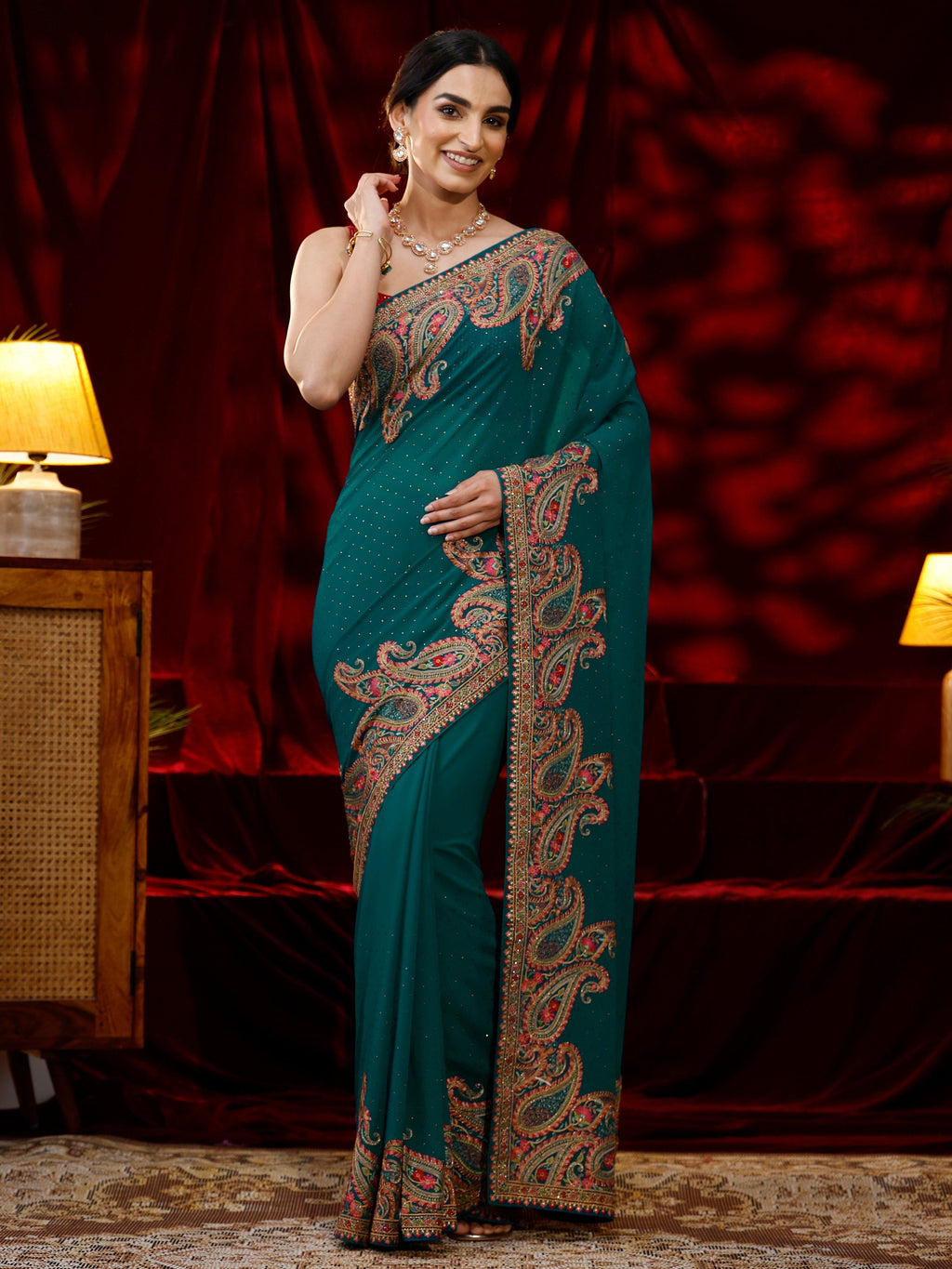 Libas Green Embellished Georgette Saree