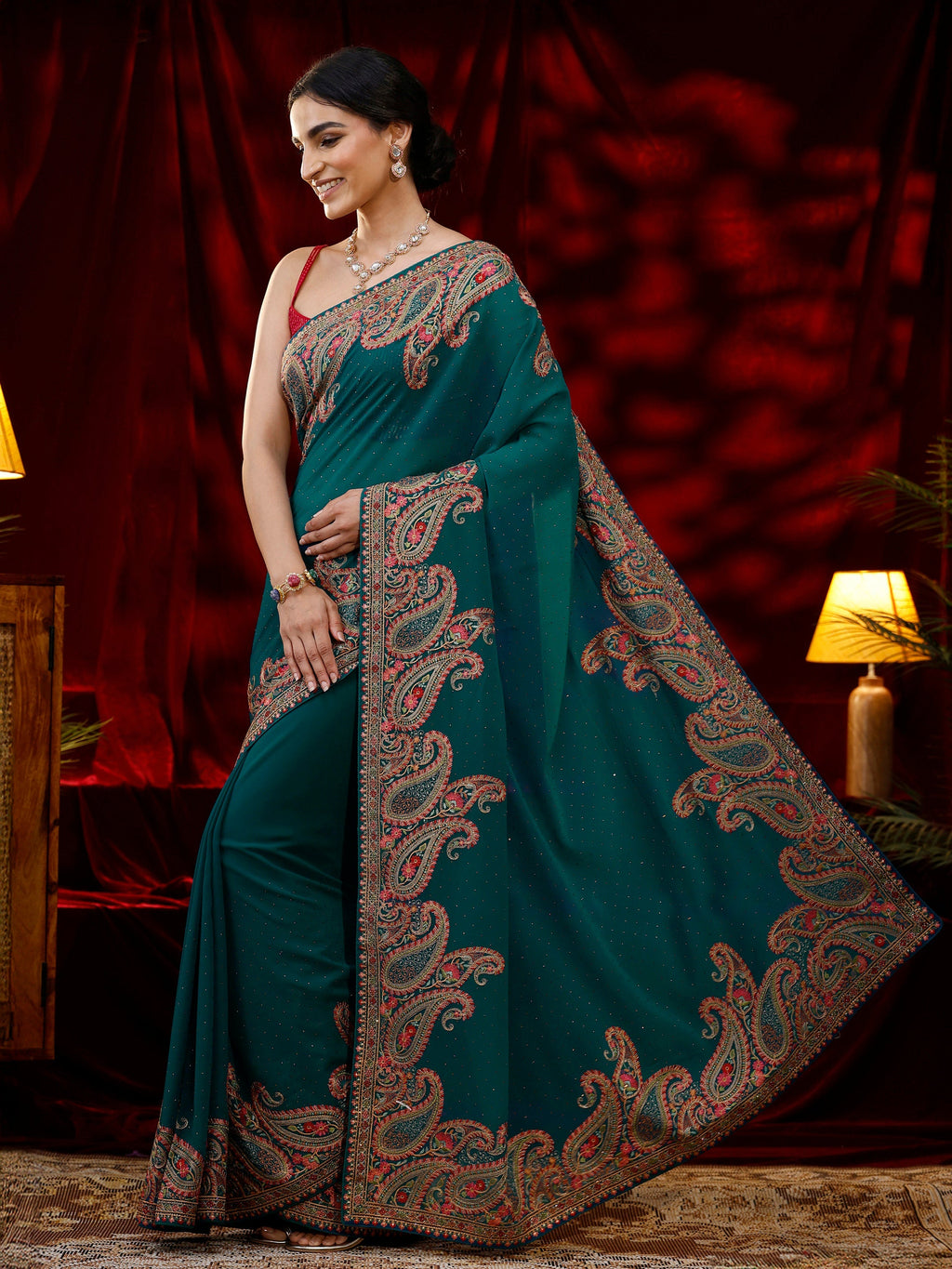 Libas Green Embellished Georgette Saree