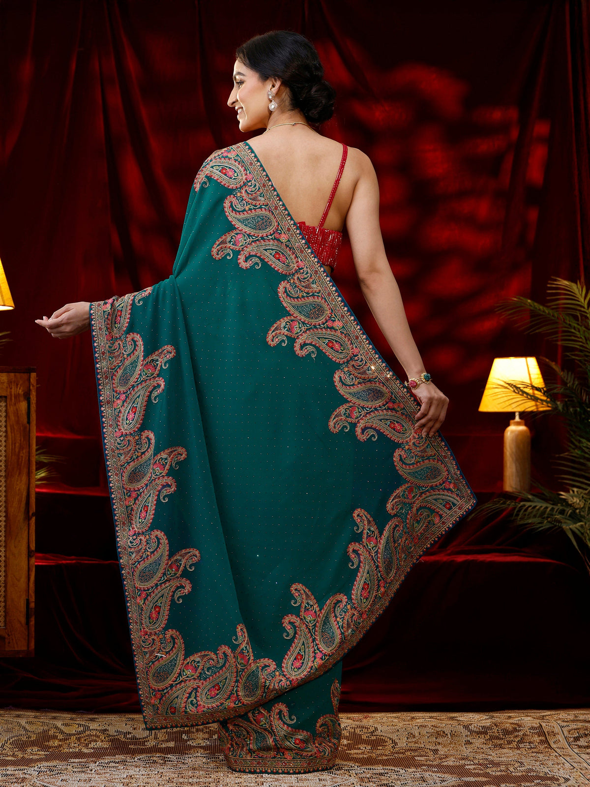 Libas Green Embellished Georgette Saree