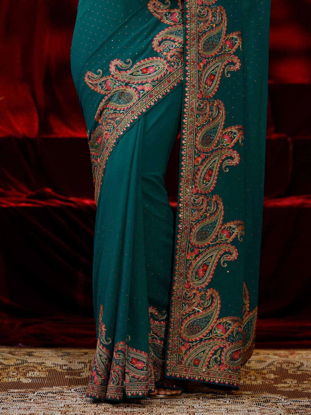 Libas Green Embellished Georgette Saree