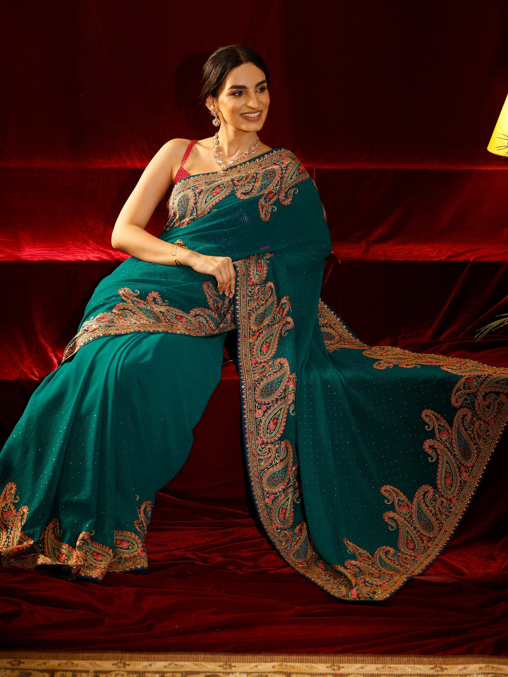 Libas Green Embellished Georgette Saree