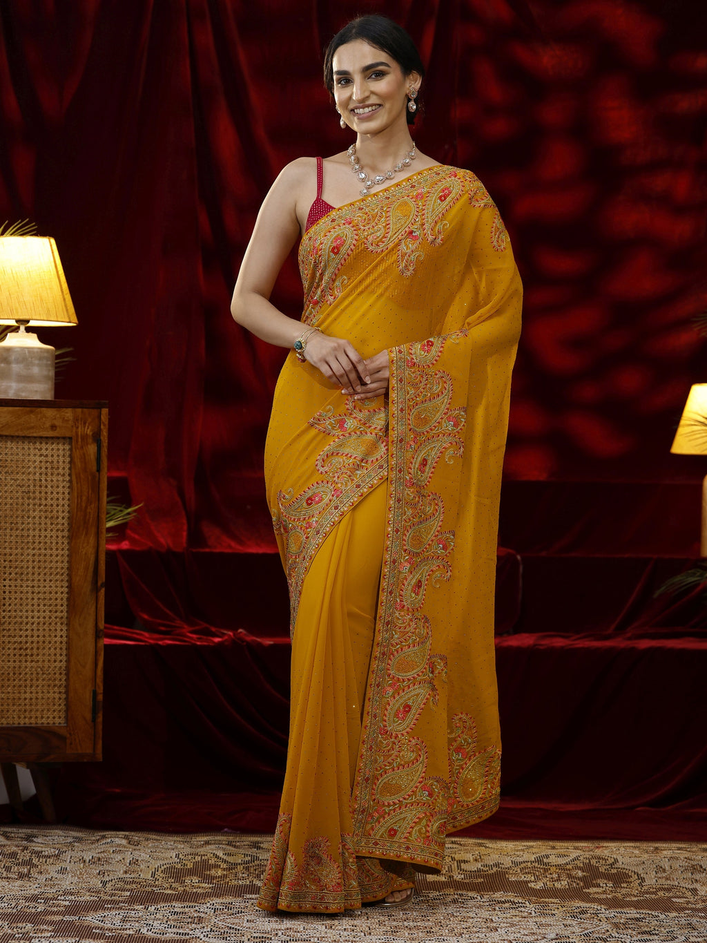 Libas Mustard Embellished Georgette Saree