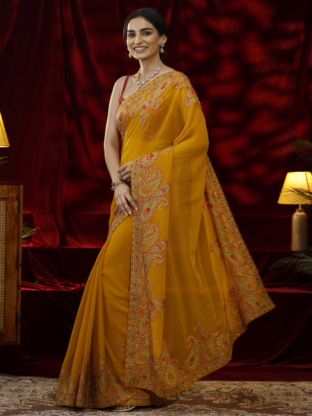 Libas Mustard Embellished Georgette Saree