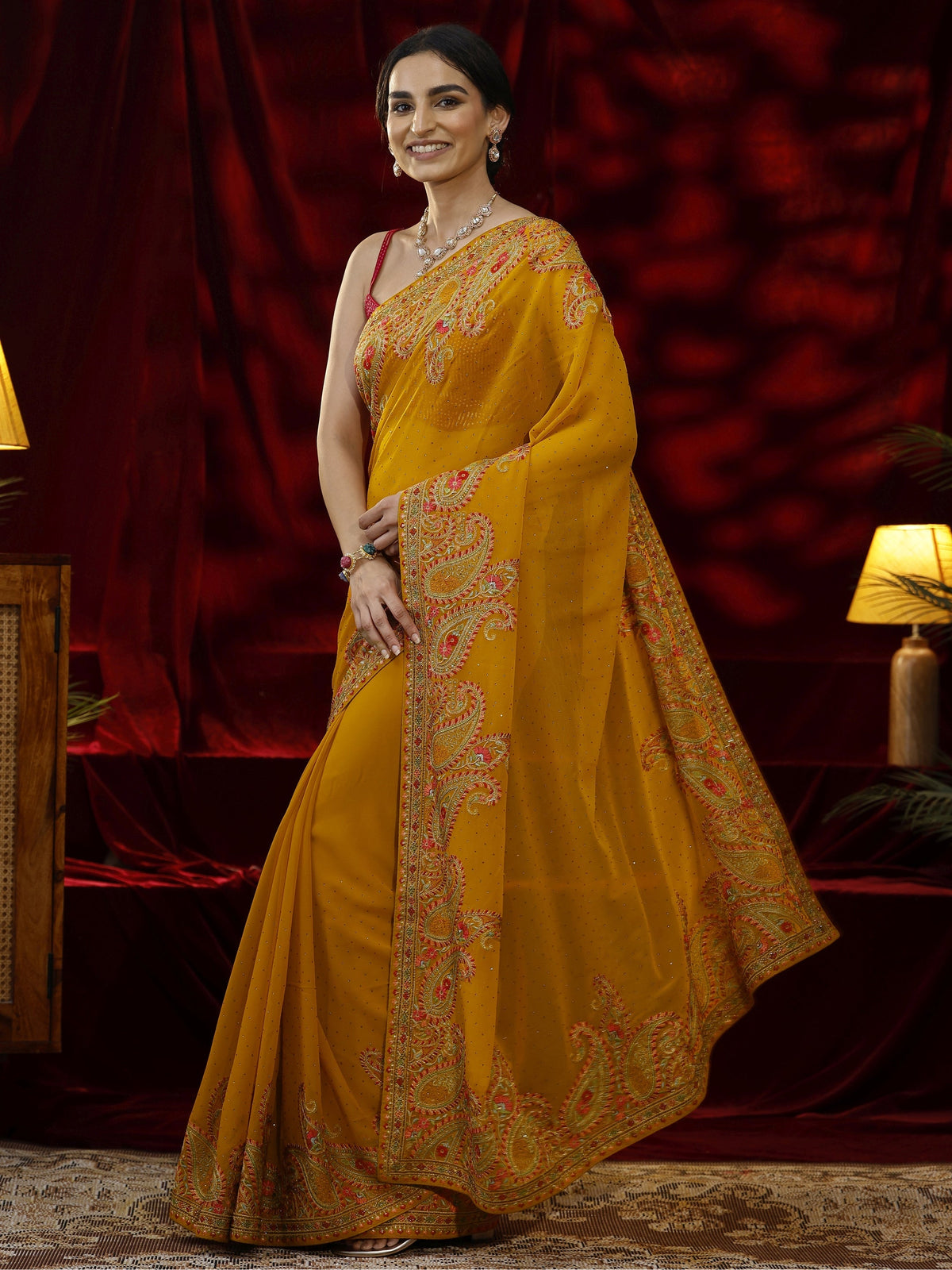 Libas Mustard Embellished Georgette Saree