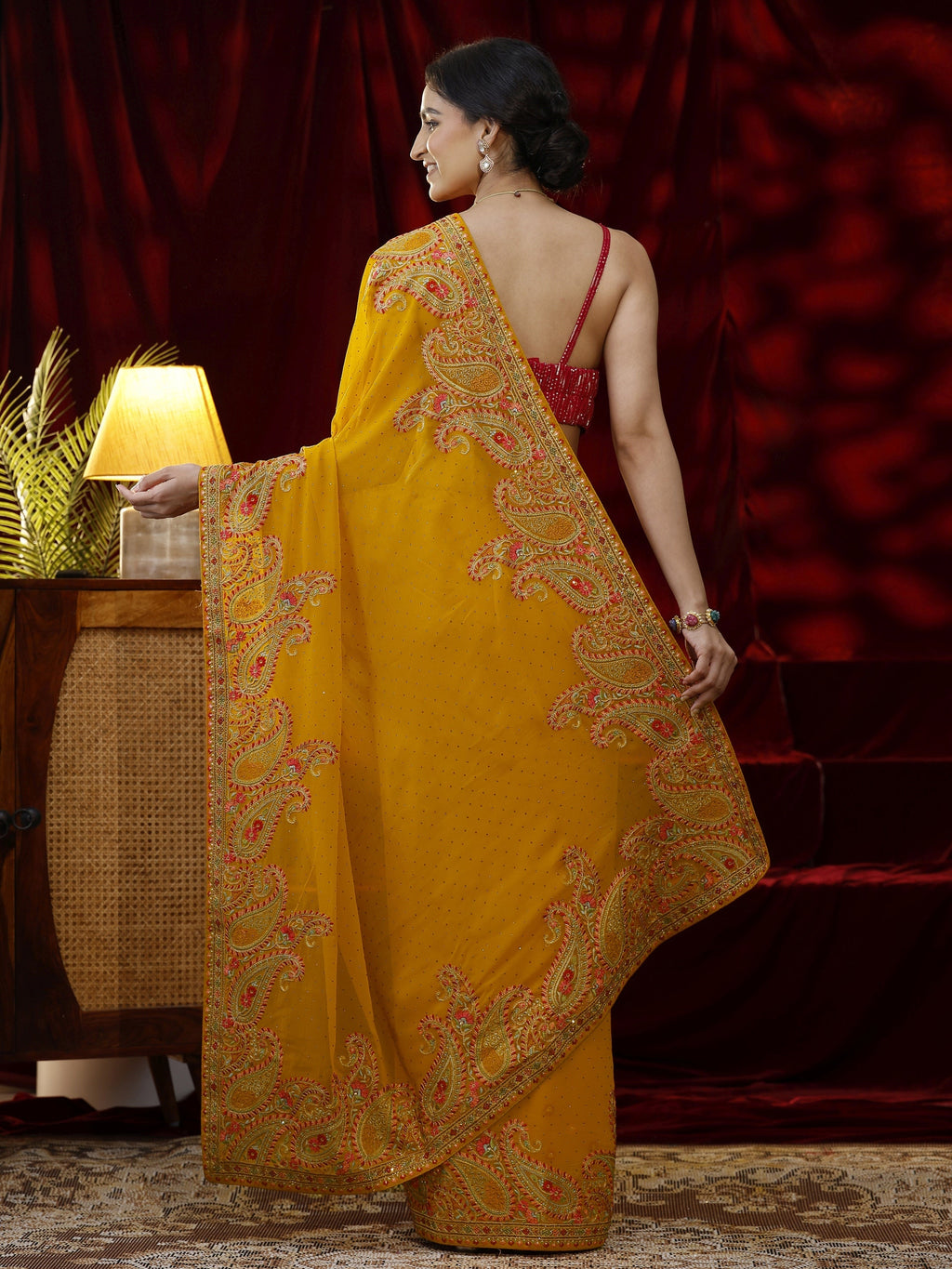 Libas Mustard Embellished Georgette Saree
