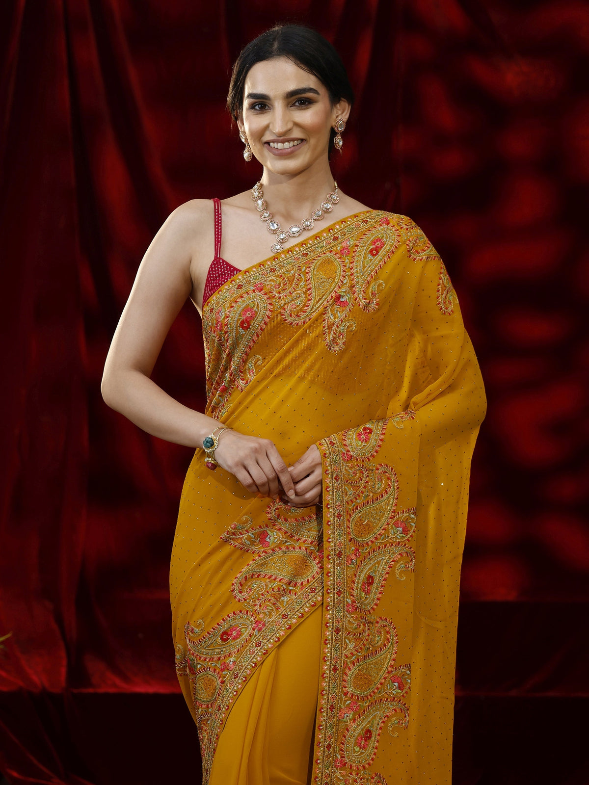 Libas Mustard Embellished Georgette Saree