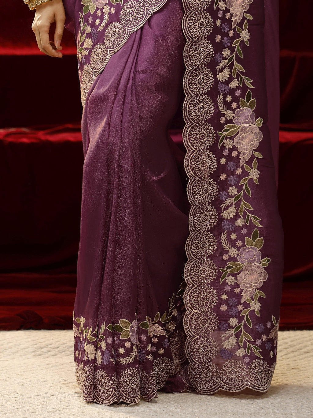 Libas Mauve Solid Silk Blend Saree