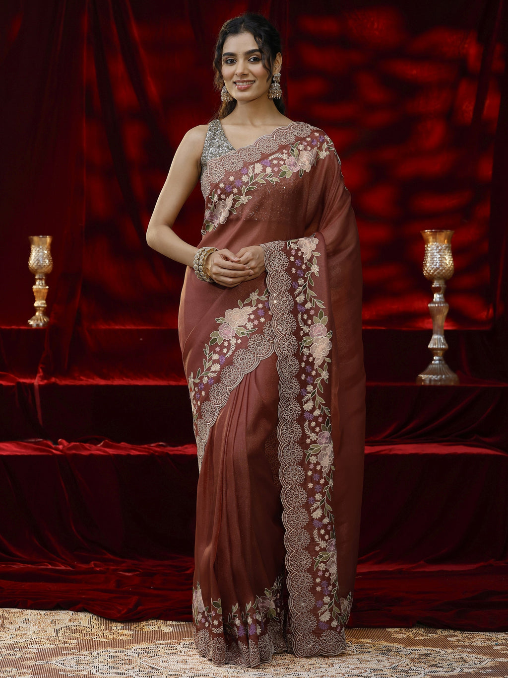 Libas Copper Solid Silk Blend Saree