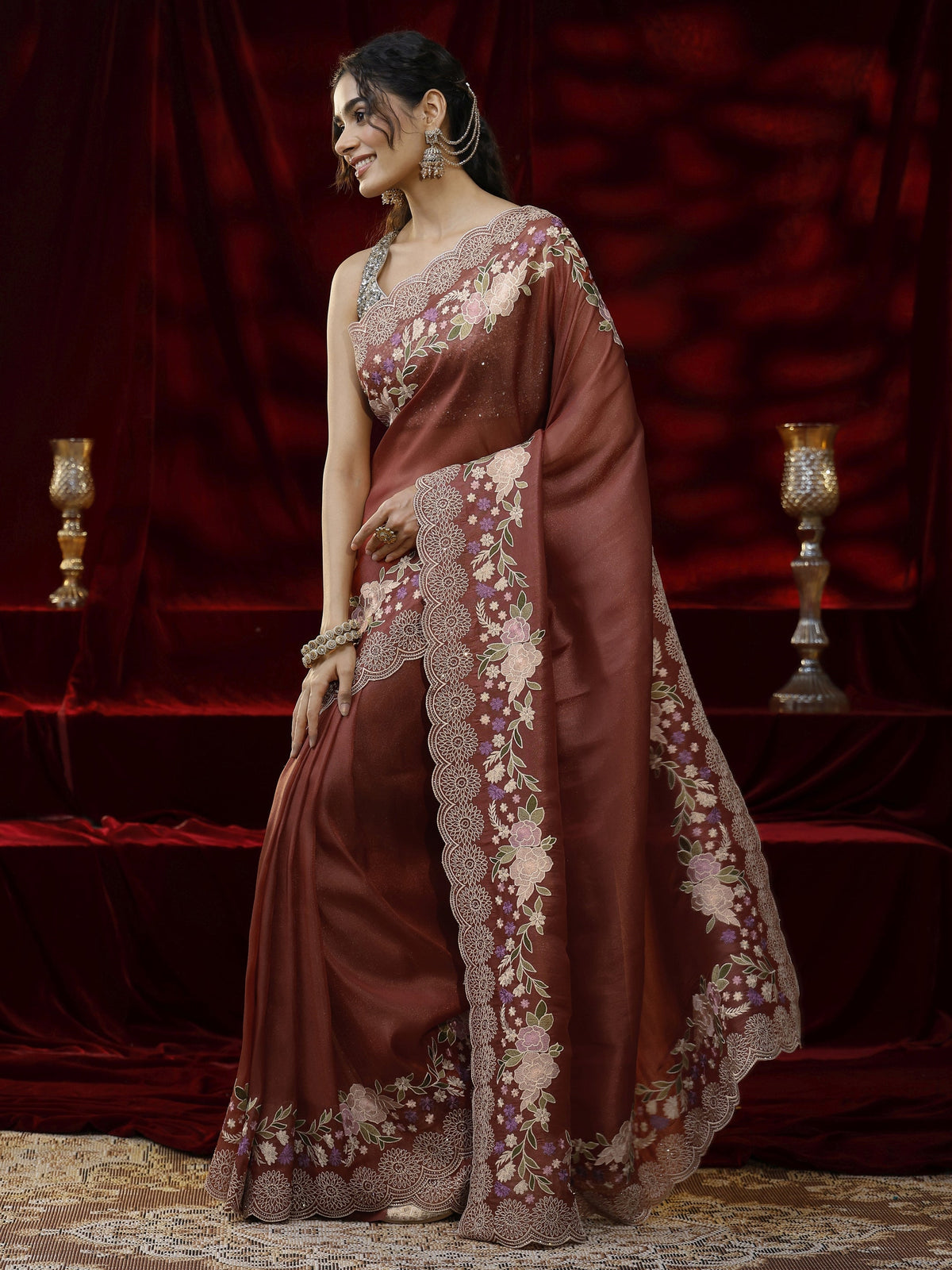 Libas Copper Solid Silk Blend Saree