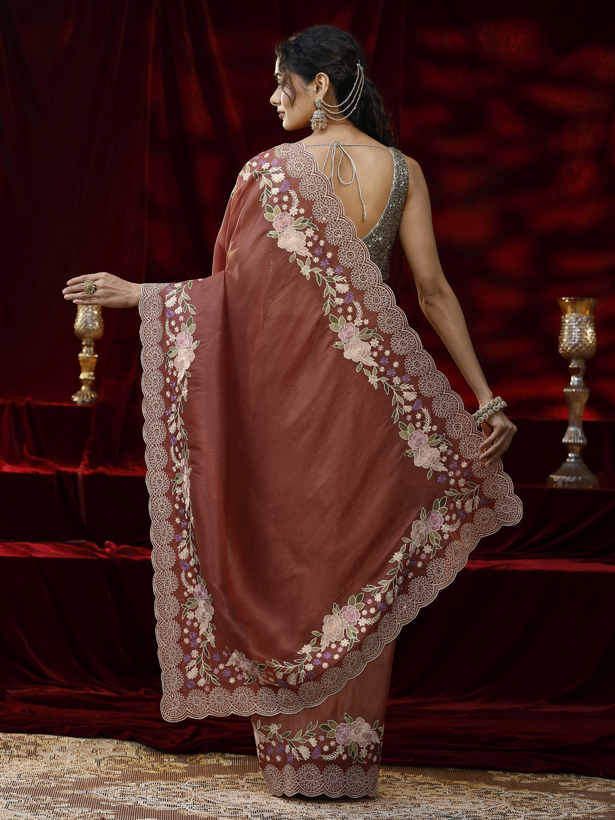 Libas Copper Solid Silk Blend Saree