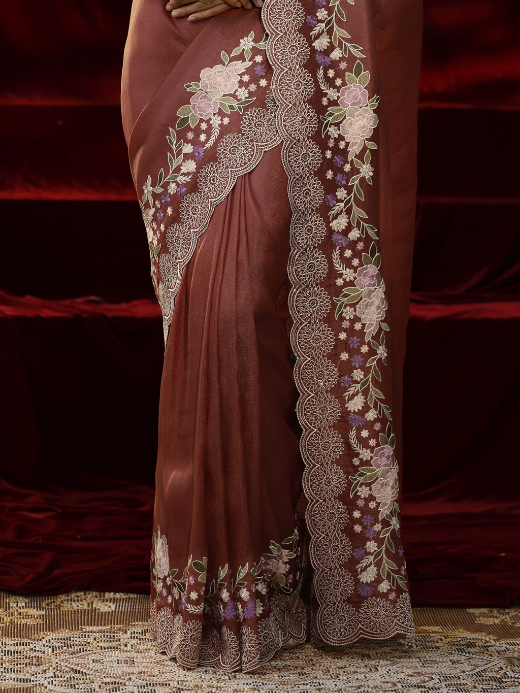 Libas Copper Solid Silk Blend Saree