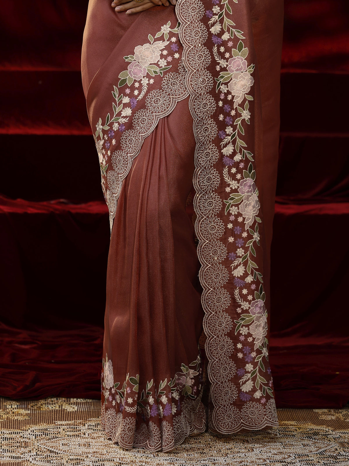 Libas Copper Solid Silk Blend Saree