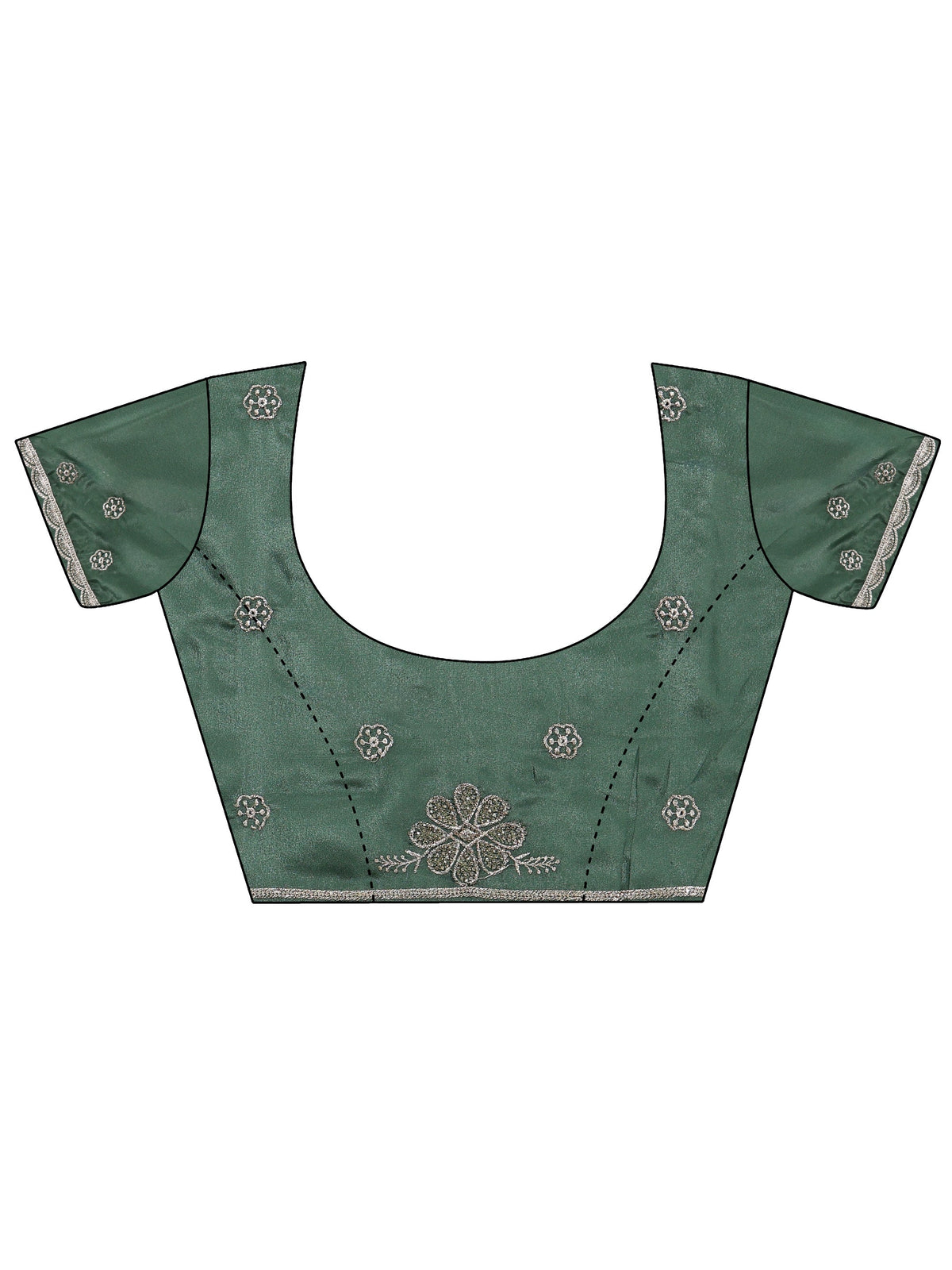 Libas Moss Green Floral Embroidered Satin Saree
