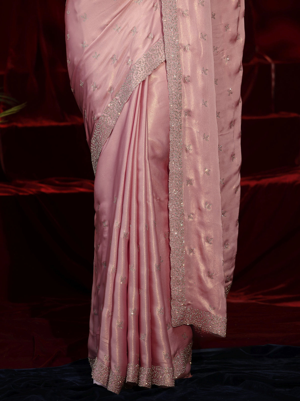 Libas Art Pink Floral Embellished Tissue Saree