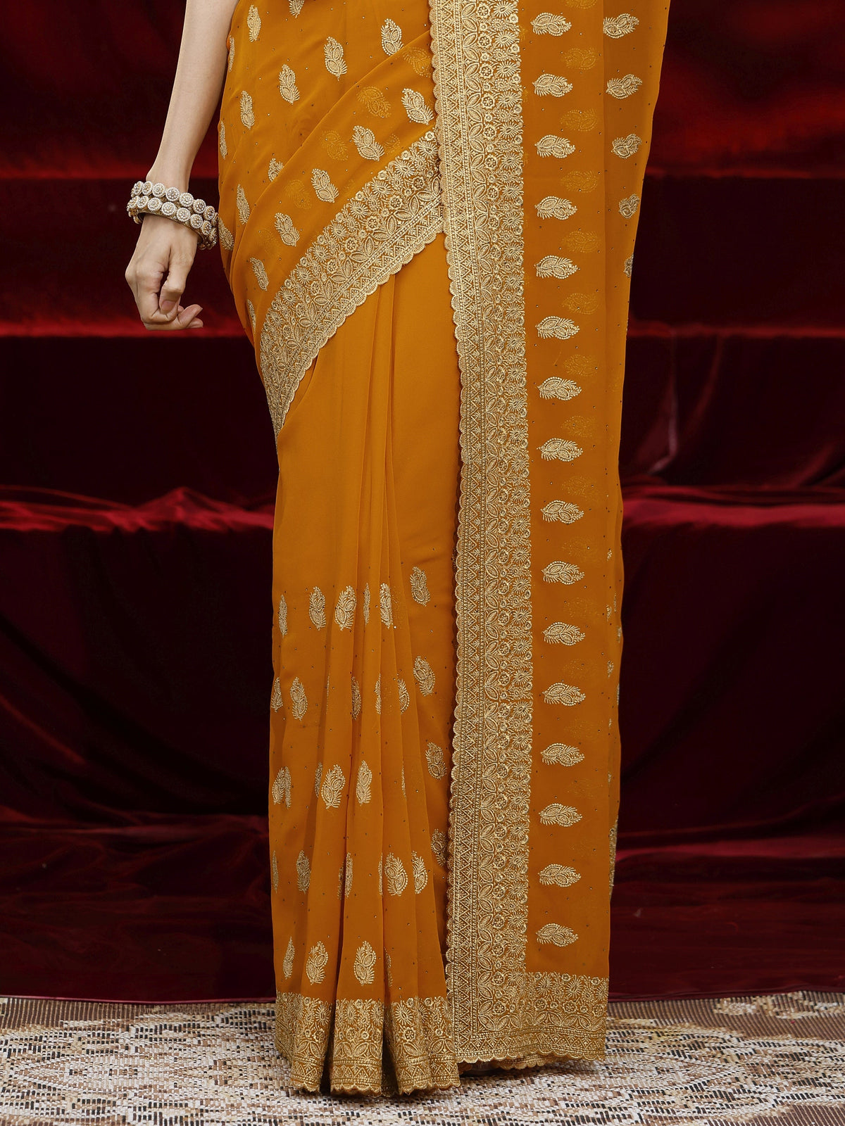 Libas Orange Embroidered Georgette Saree