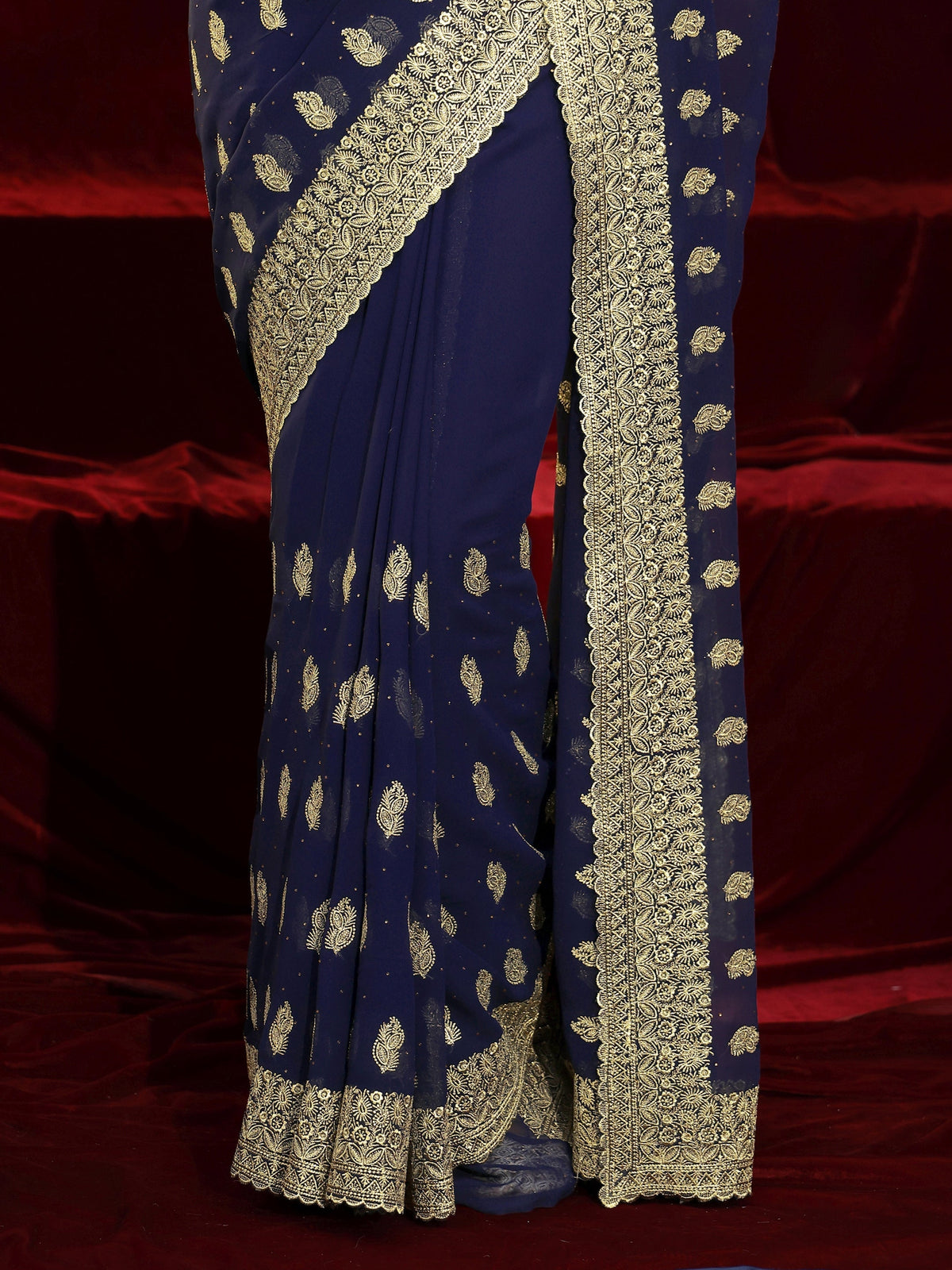 Libas Navy blue Embroidered Georgette Saree