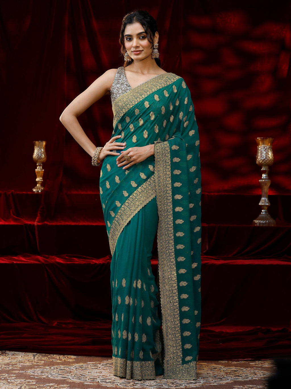 Libas Green Embroidered Georgette Saree