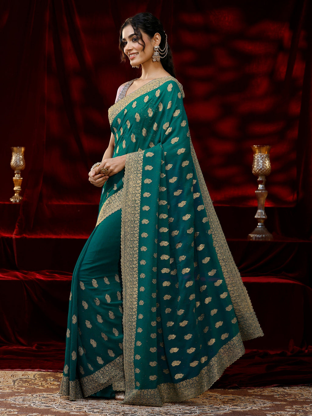 Libas Green Embroidered Georgette Saree