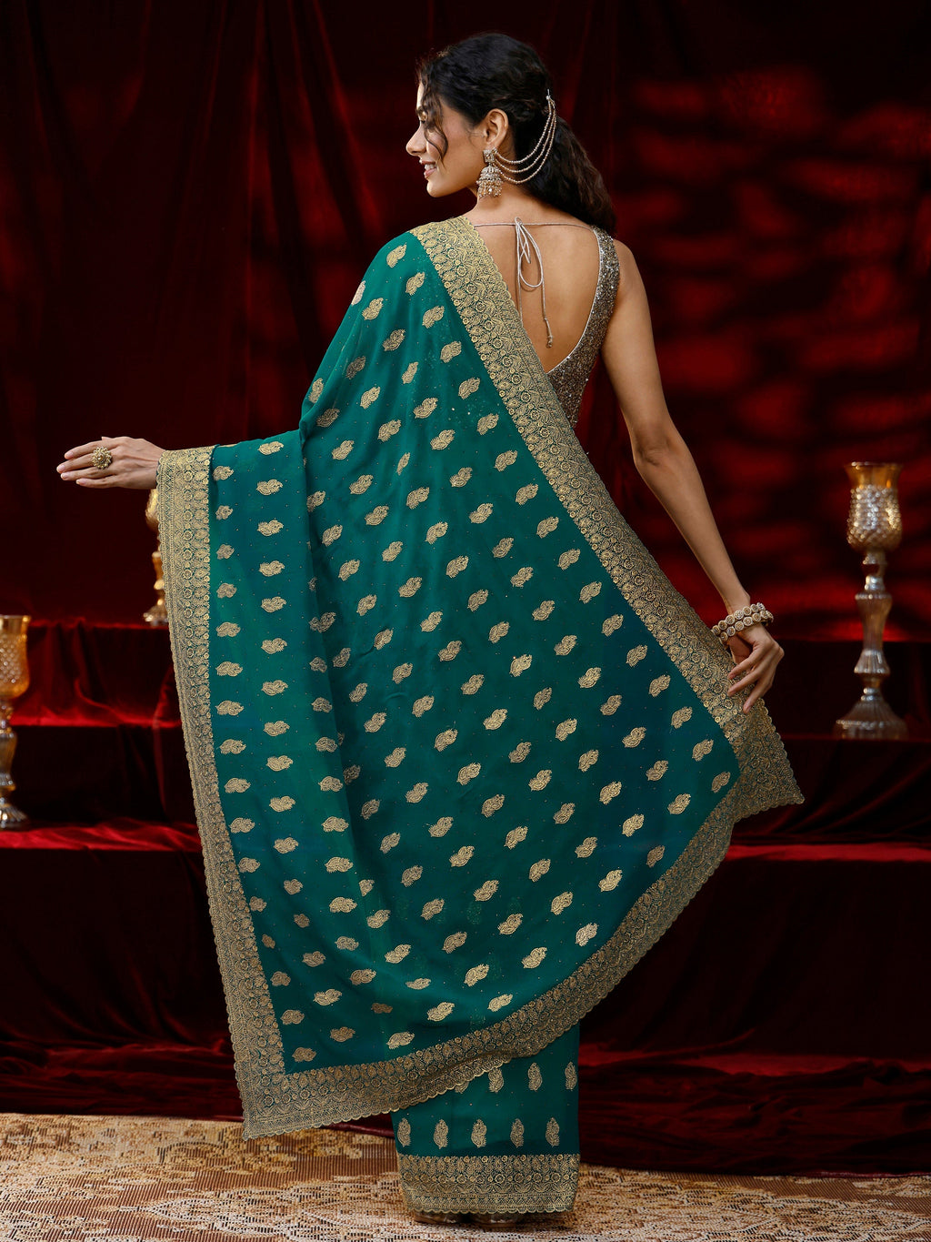 Libas Green Embroidered Georgette Saree