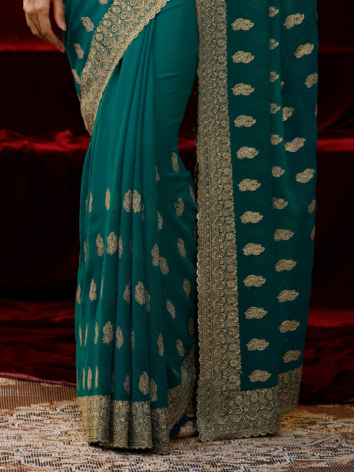 Libas Green Embroidered Georgette Saree