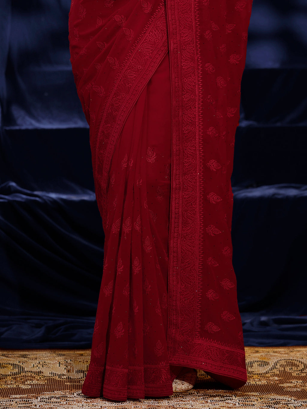 Libas Red Floral Embroidered Georgette Saree