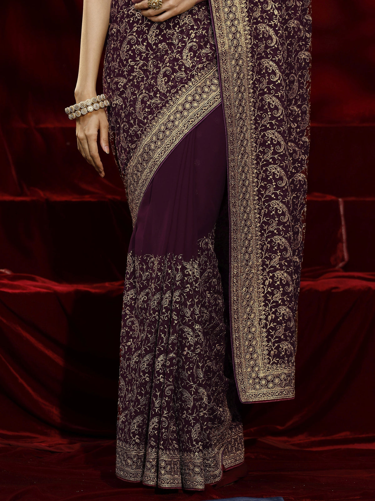 Libas Burgundy Embroidered Georgette Saree