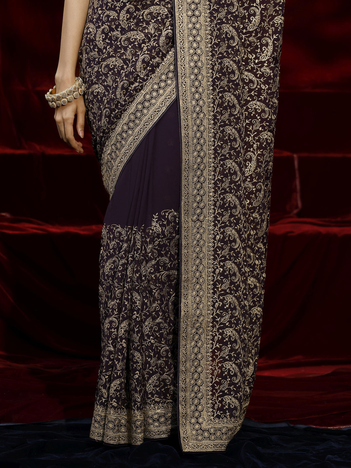 Libas Purple Embroidered Georgette Saree