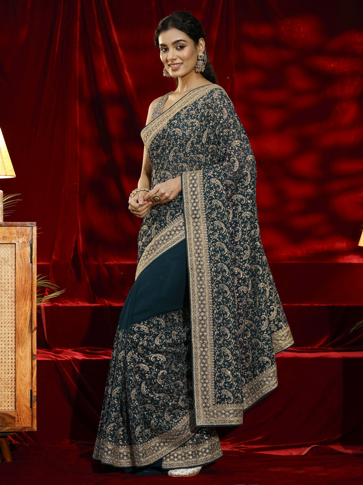 Libas Blue Embroidered Georgette Saree