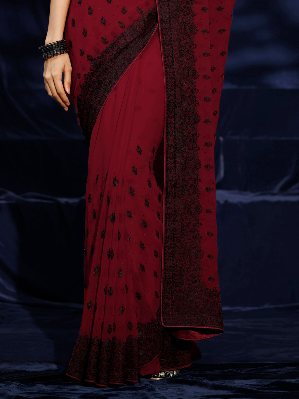 Libas Red Floral Embroidered Georgette Saree