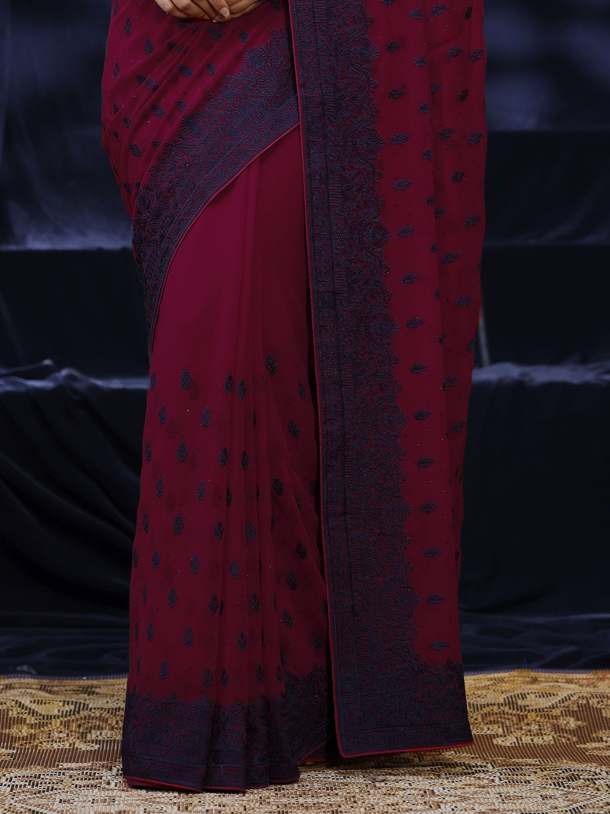 Libas Pink Floral Embroidered Georgette Saree
