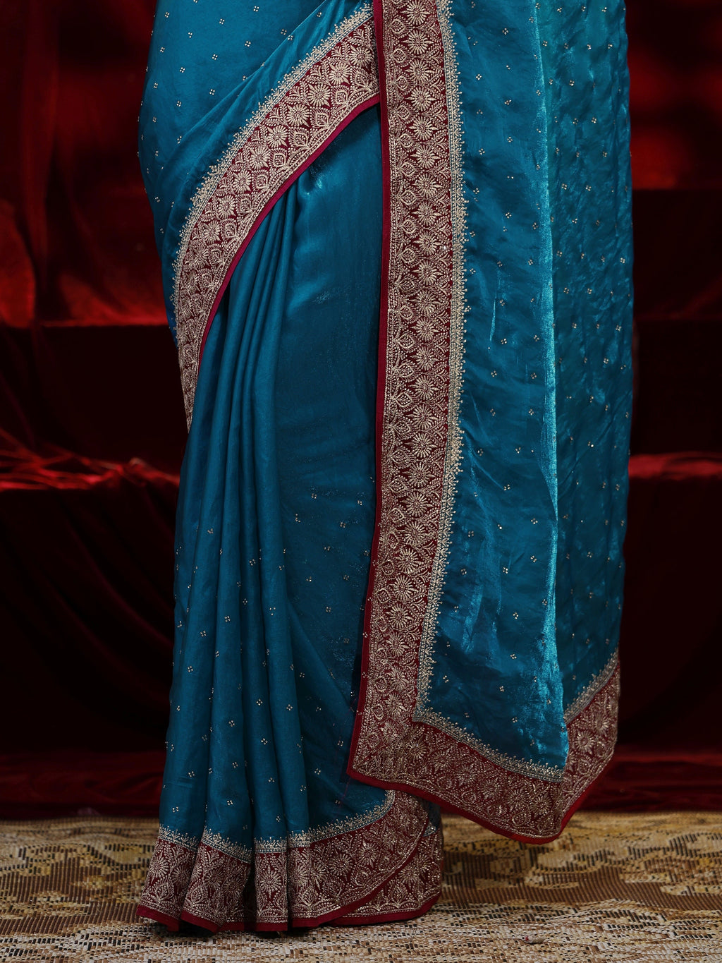 Libas Blue Embellished Tissue Saree