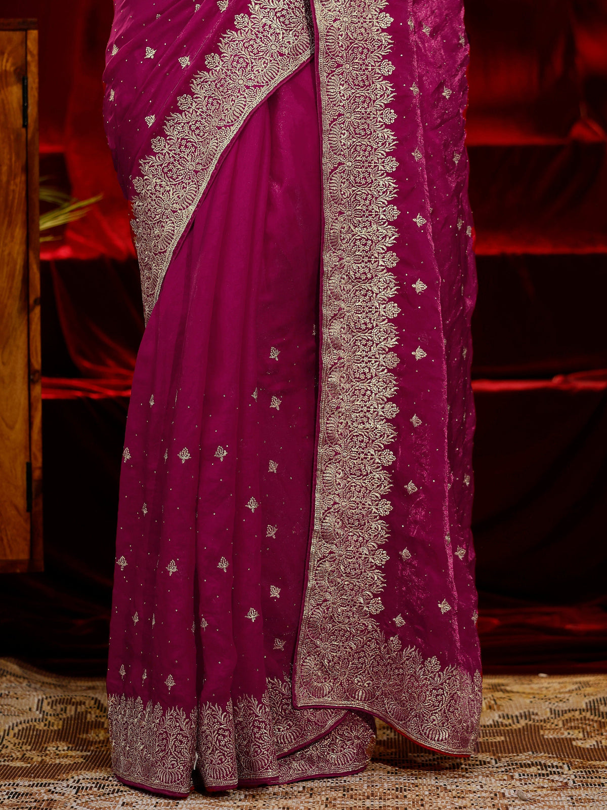 Libas Pink Embroidered Tissue Saree