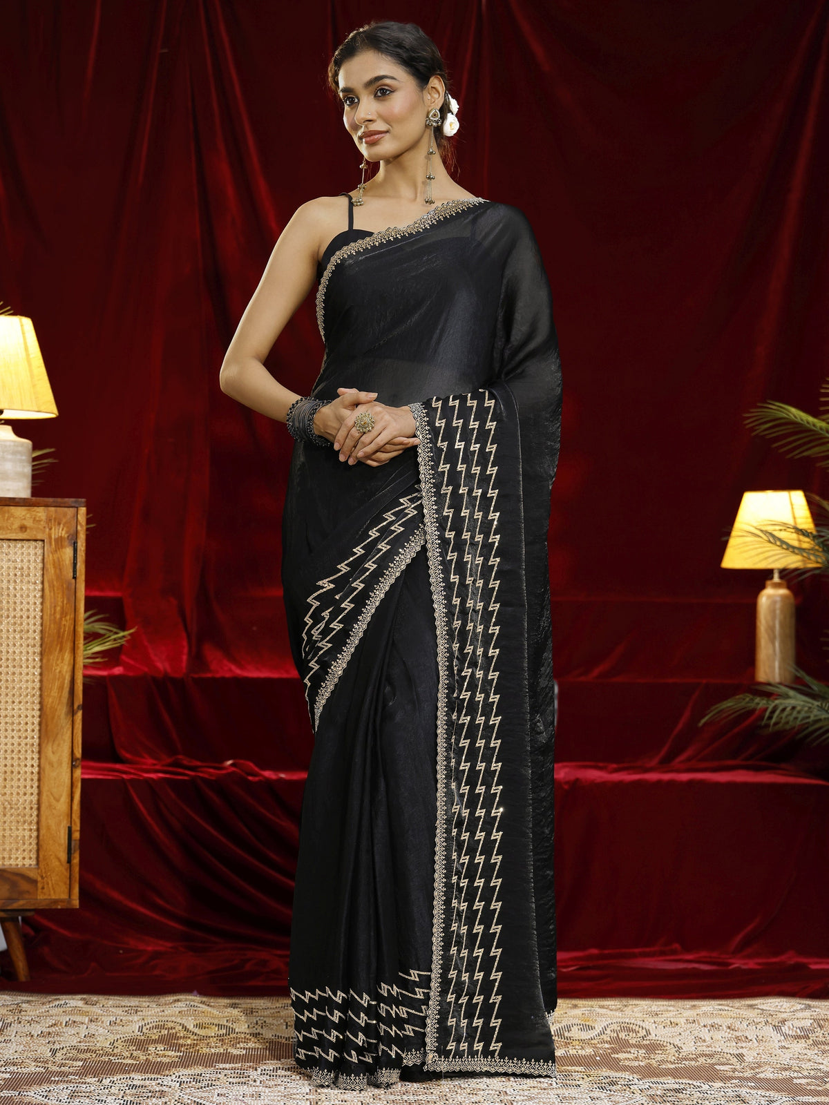 Libas Black Solid Tissue Saree