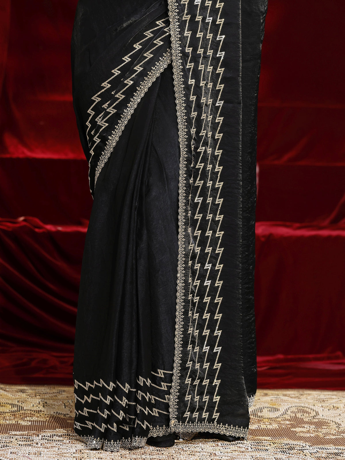 Libas Black Solid Tissue Saree