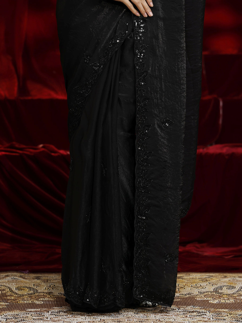 Libas Black Embellished Tissue Saree