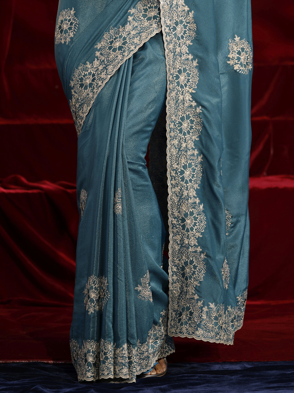 Libas Green Floral Embroidered Tissue Saree
