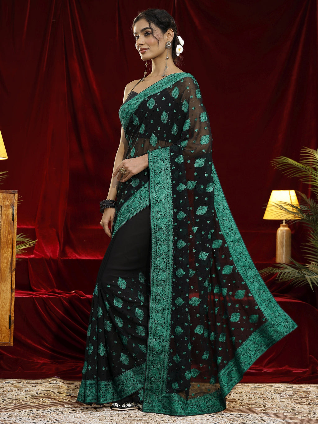 Libas Black Embroidered Georgette Saree