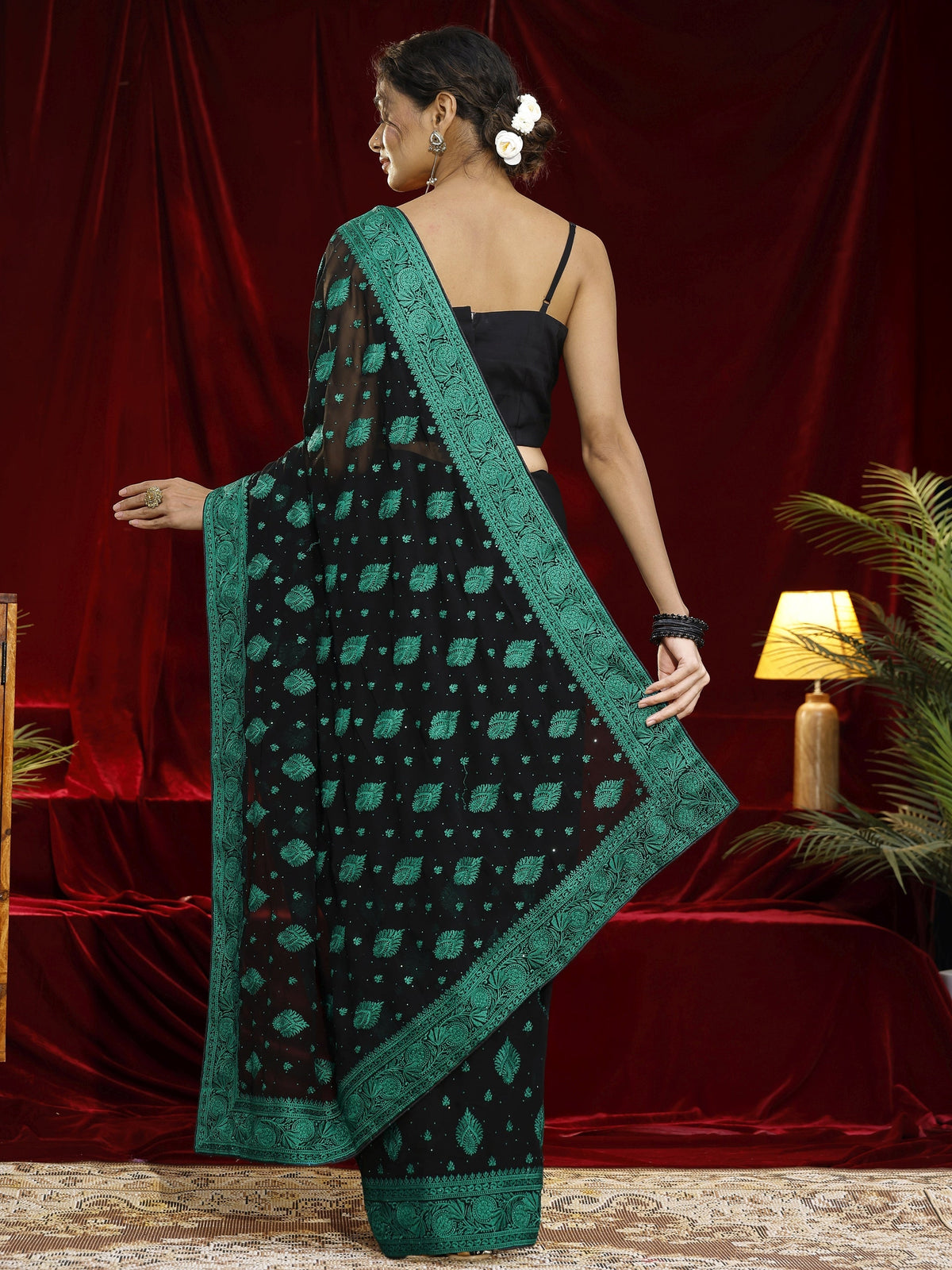 Libas Black Embroidered Georgette Saree