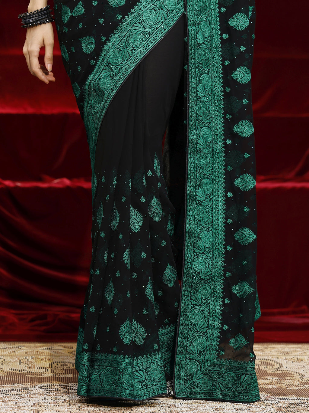 Libas Black Embroidered Georgette Saree