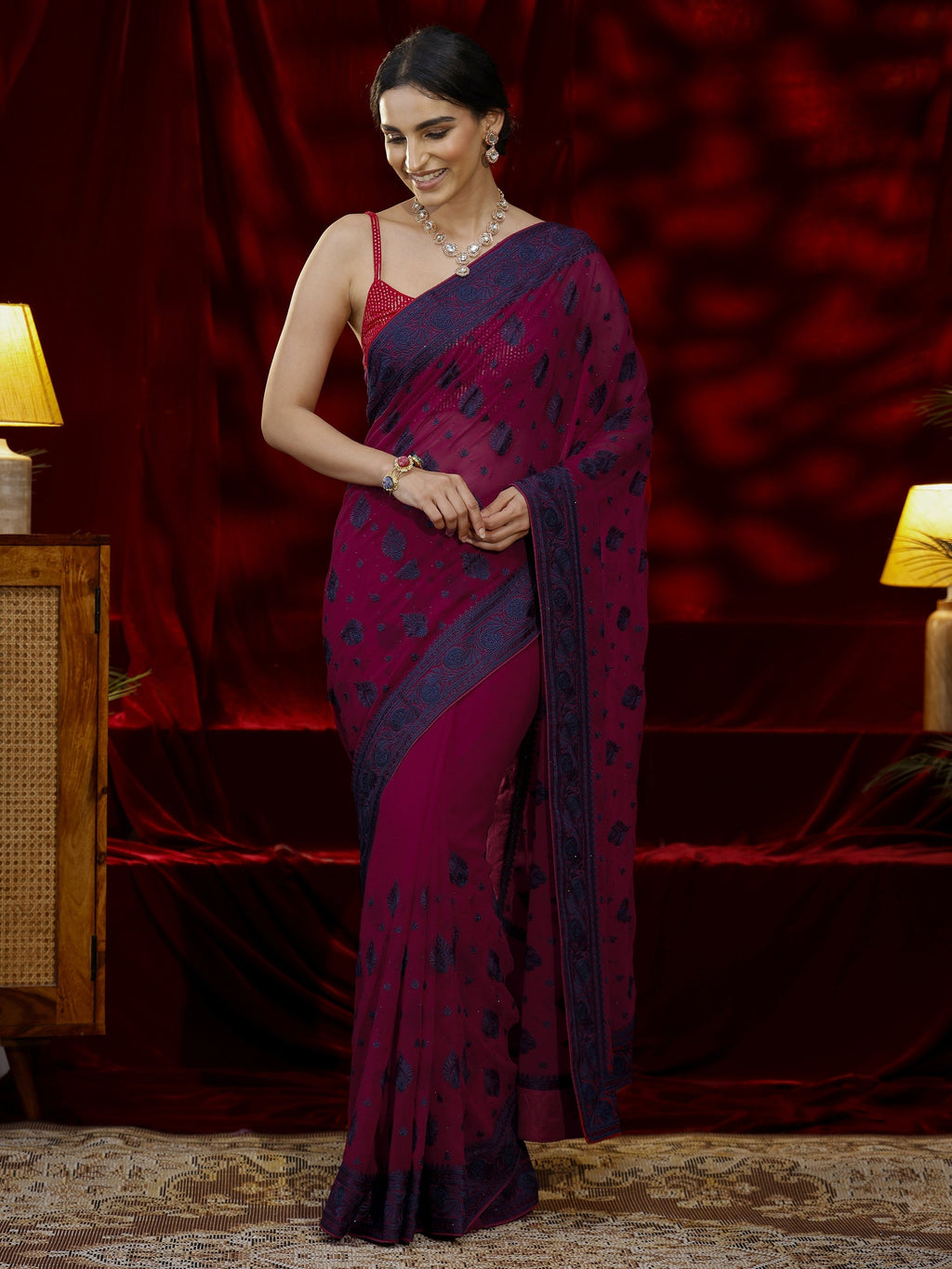 Libas Pink Embroidered Georgette Saree
